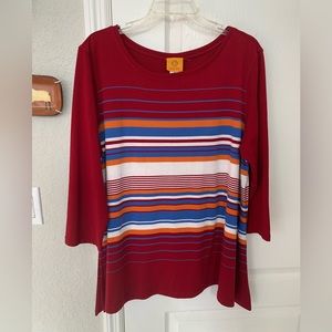Ruby Rd Striped 3/4 Sleeve Tee, Size XL